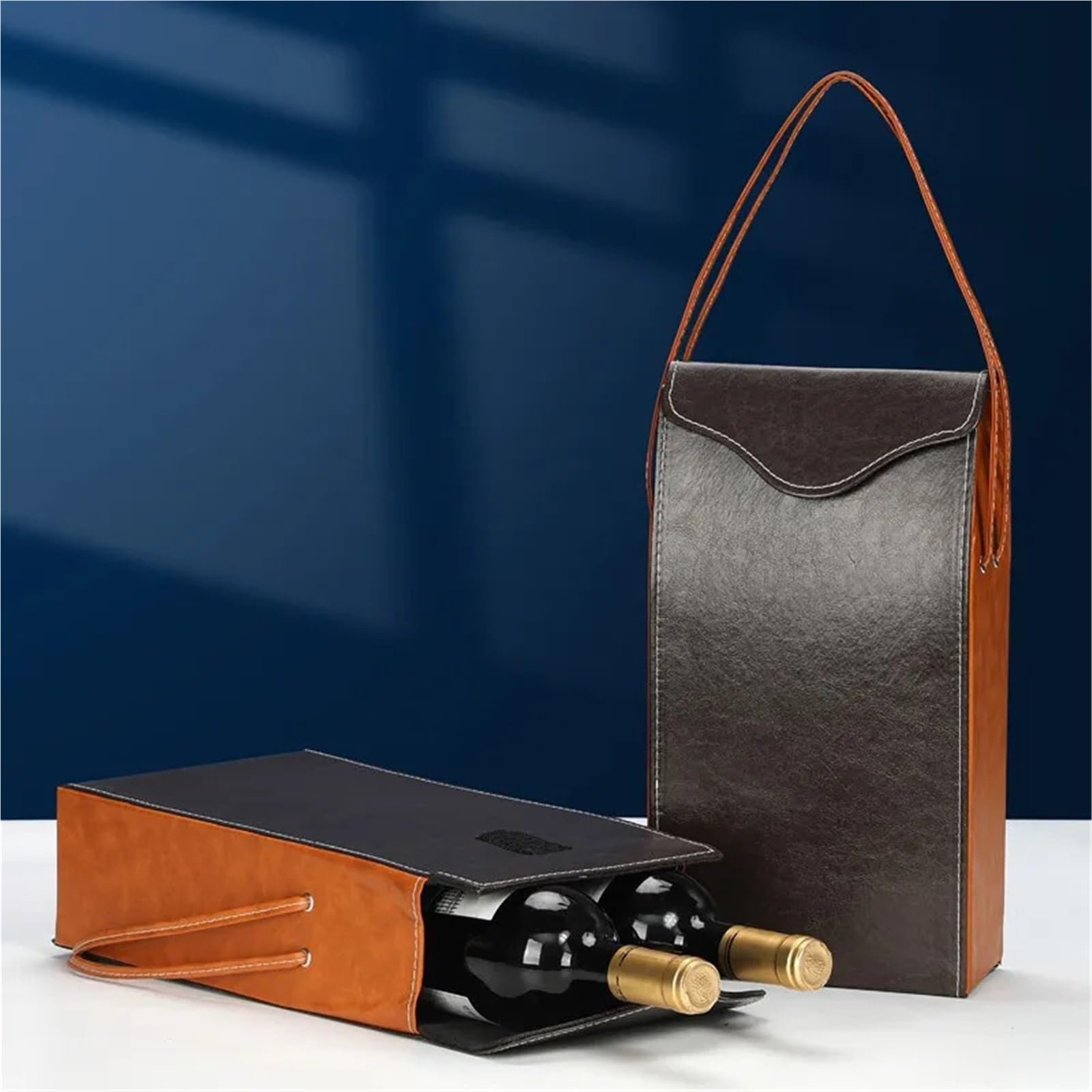 Bolsa De Vino Borsa for imballaggio del Vino Rosso in Pelle PU, Borsa Riutilizzabile for Il Trasporto del Vino, scatole for imballaggio di Bottiglie Singole di Champagne con Manici(Brown02)