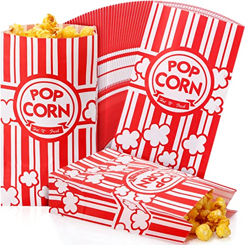 300 Pcs Paper Popcorn Bags 2oz (Red/White) Large Flat Bottom