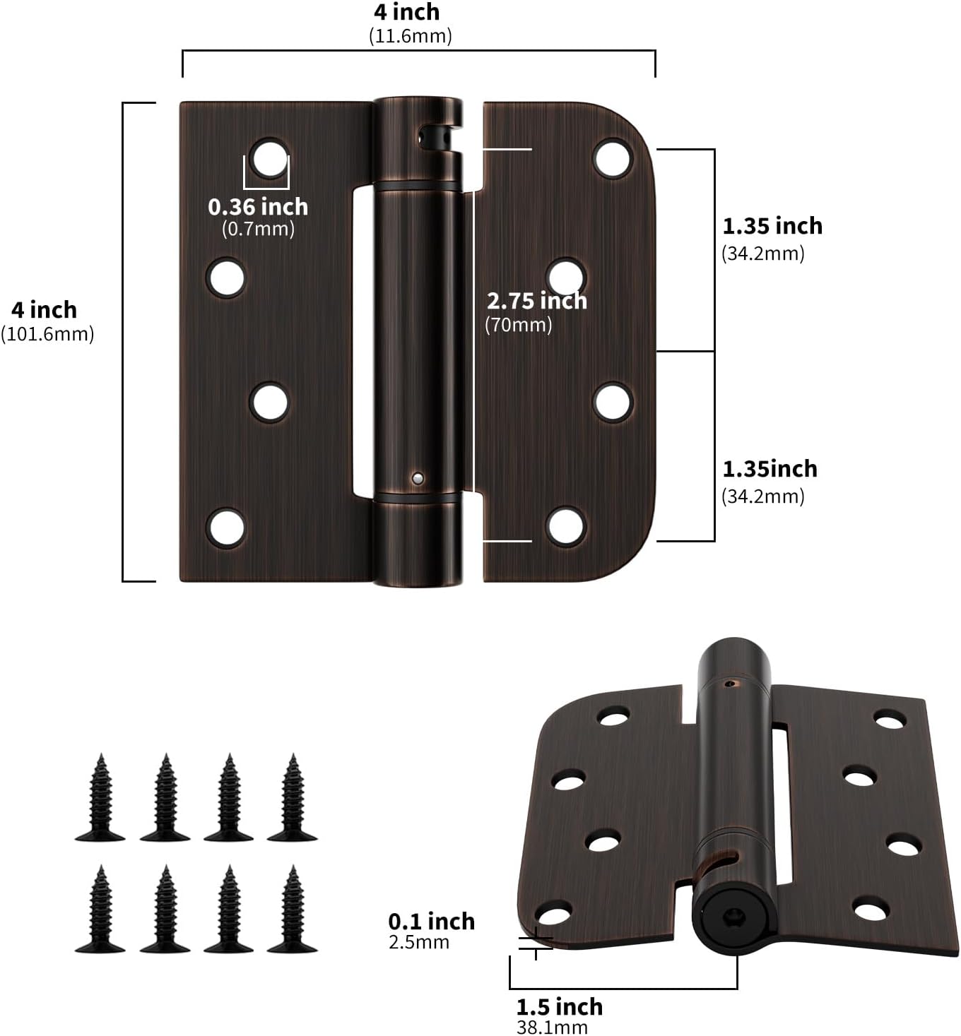 goldenwarm Door Hinges Self Closing Spring Door Hinge Residential & Heavy-Duty Door Hardware with Square & 5/8" Radius Corners 4 Inch 6pack Bronze