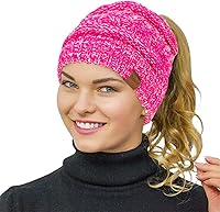 Vista 1 de Rosoz 1&2 Packs Ponytail Beanie for Women,Winter Warm Beanie Tail Soft Stretch Cable Knit Messy High Bun Hat