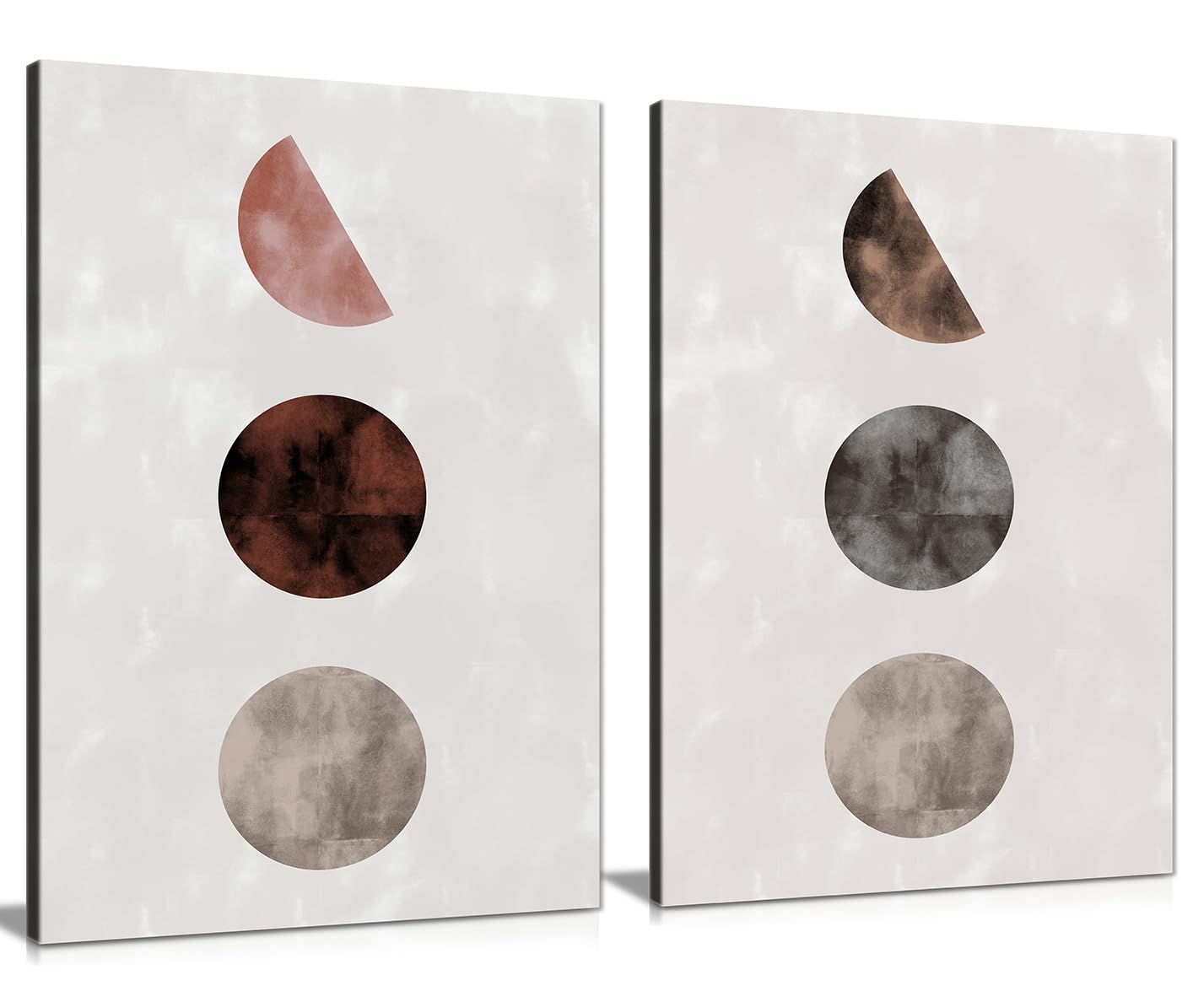 Set of 2 Modern Art Circles Framed Canvas Wall Art Prints. Artistic Prints for Bedroom, Living Room, Bathroom & Home Decor. Modern Abstract Pictures. Size 46 x 31cm (18 x 12 inches) — image 1