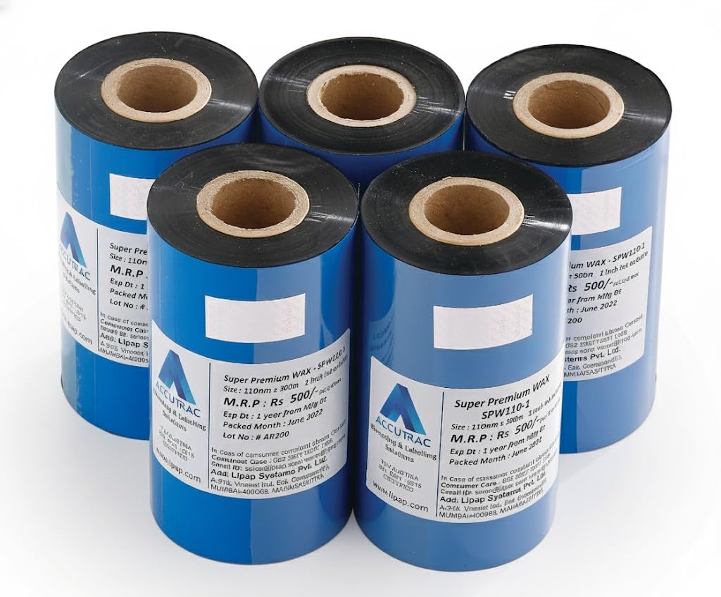 ACCUTRAC 110 X 300 Meters Thermal Transfer Barcode Ribbon Premium Wax for Printer TSC, Zebra, Citzen, Datamax, Thosiba, Sato Etc (Pack of 5)-image-46