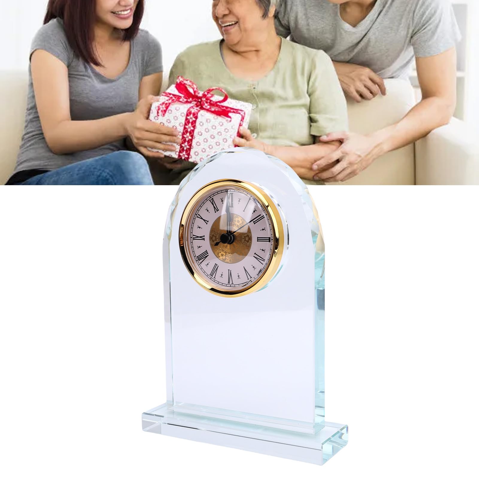 Sonew Orologio in Vetro Cristallo con Testo Inciso, per la Pensione per Uomini e Donne, Ornamento Scrivania per la Libreria Dell'ufficio, Comodino
