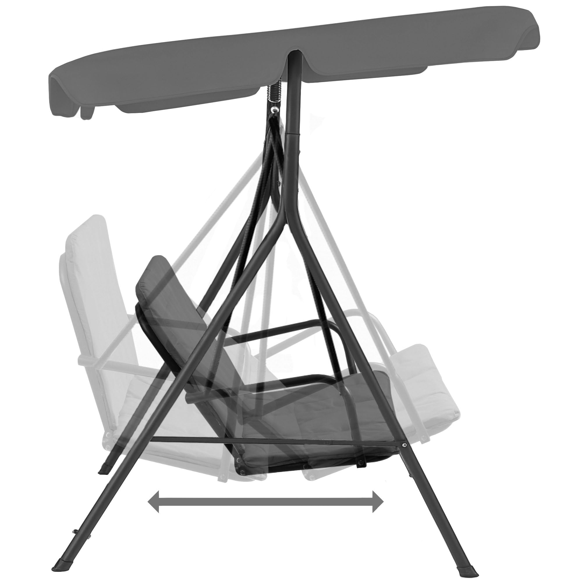 Balancelle 3 places avec toit pare-soleil | Gris | Charge maximale : 250 kg | Chaise à bascule, banc à bascule pour extérieur | Balancelle de jardin, fauteuil à bascule | Bascule souple