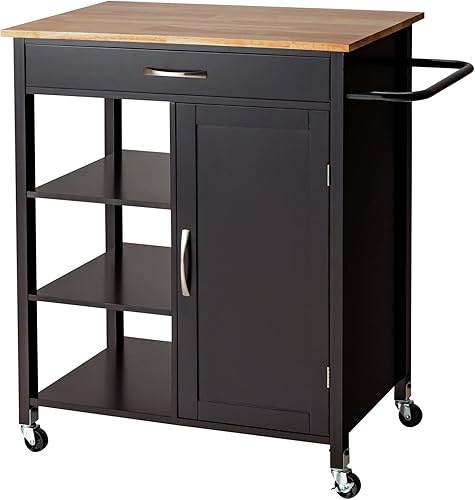 Giantex Kitchen Island - Carrito de cocina móvil con ruedas, armario de almacenamiento de 1 puerta, cajón grande, estantes de 3 niveles, encimera de