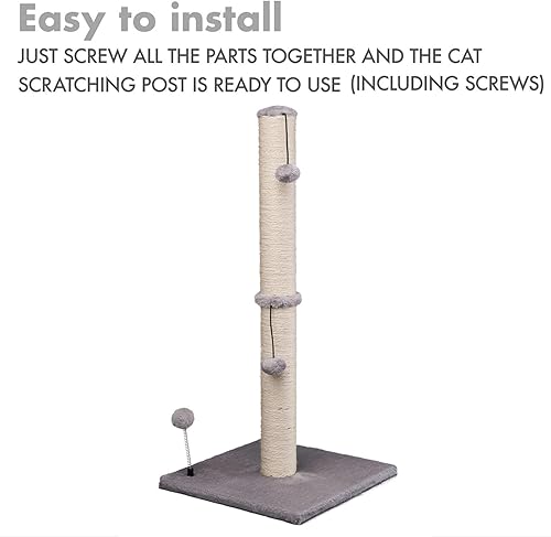 Miniatura 7 de MECOOL Poste rascador para gatos de 34 pulgadas de alto, rascador de sisal, árboles con bola colgante para gatos de interior, gris