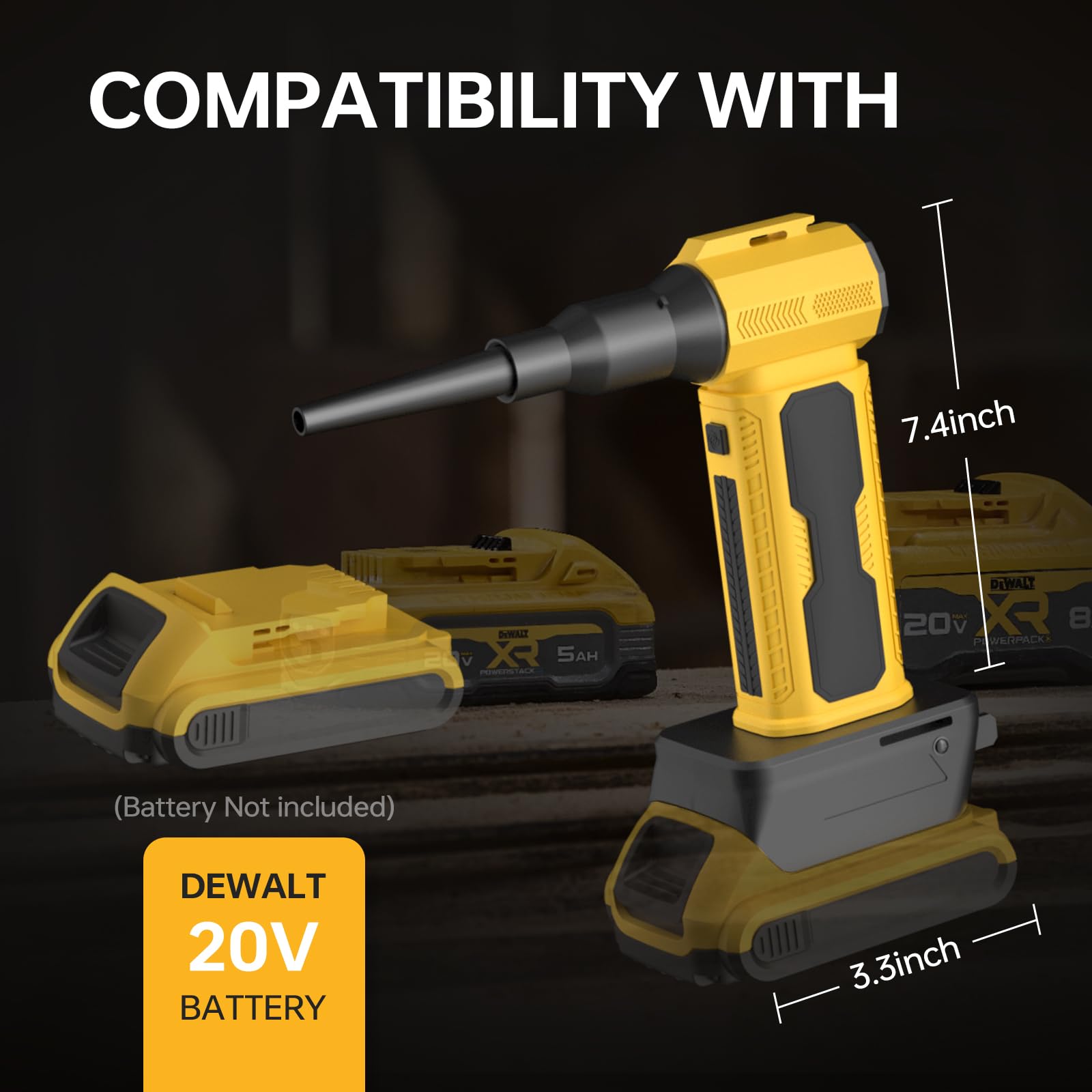 Kabelloser Luftstaubwedel, kompatibel mit Dewalt 20 V Akku, 150 MPH Hochgeschwindigkeitsgebläse, 130000 U/min bürstenloser Motor, geräuscharmes Design, ideal für Computer/Tastatur/Auto/Zuhause (nur