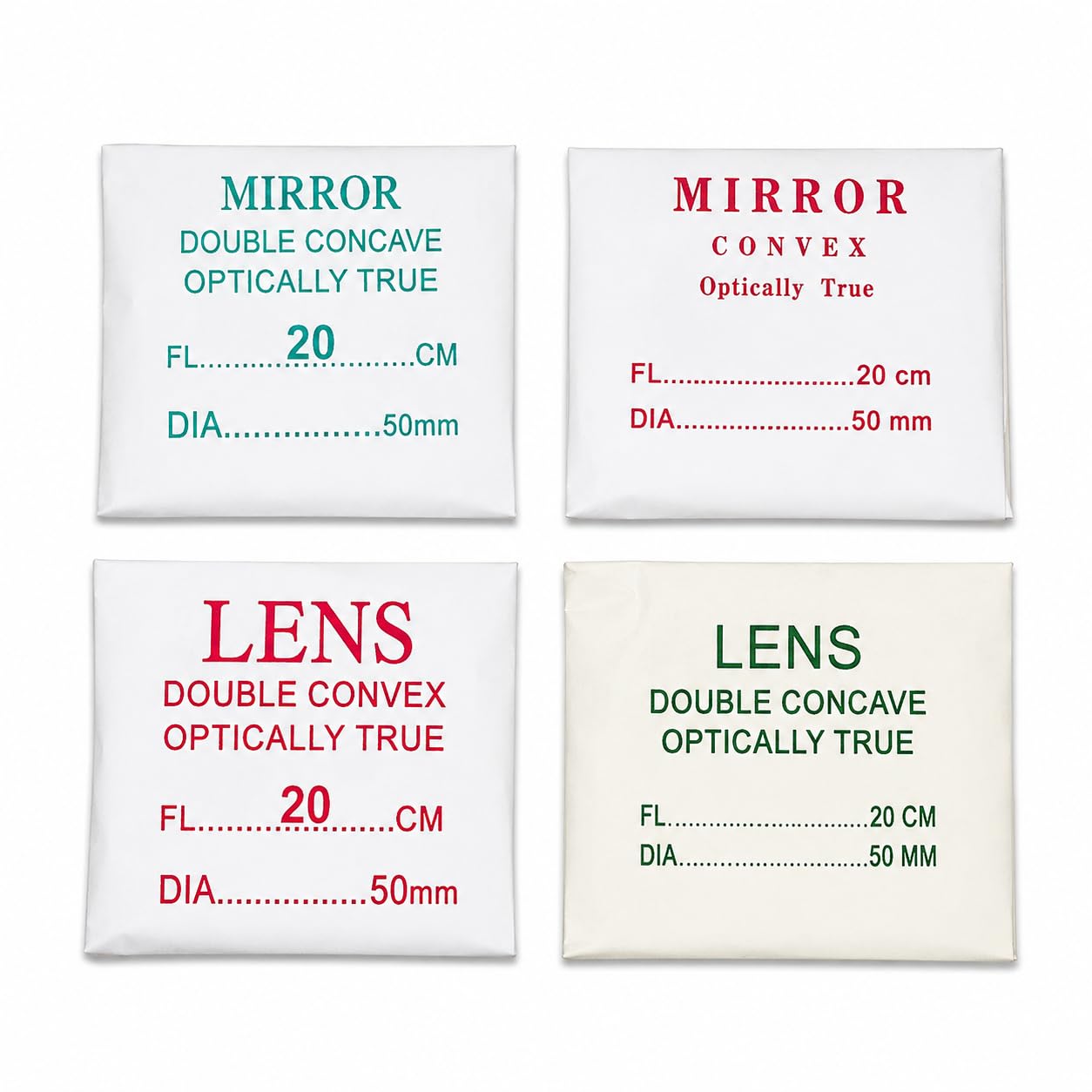 TODAY TECH OPTIC LENS SET DOUBLE CONCAVE CONVEX LENS & CONCAVE MIRROR CONVEX MIRROR LIGHT AND RAY OPTICS SCIENCE LAB APPARATUS FOR PHYSICS LAB EQUIPMENT PACK OF 4 50MM DIAMETER,FOCAL LENGTH-20 CM-image-18