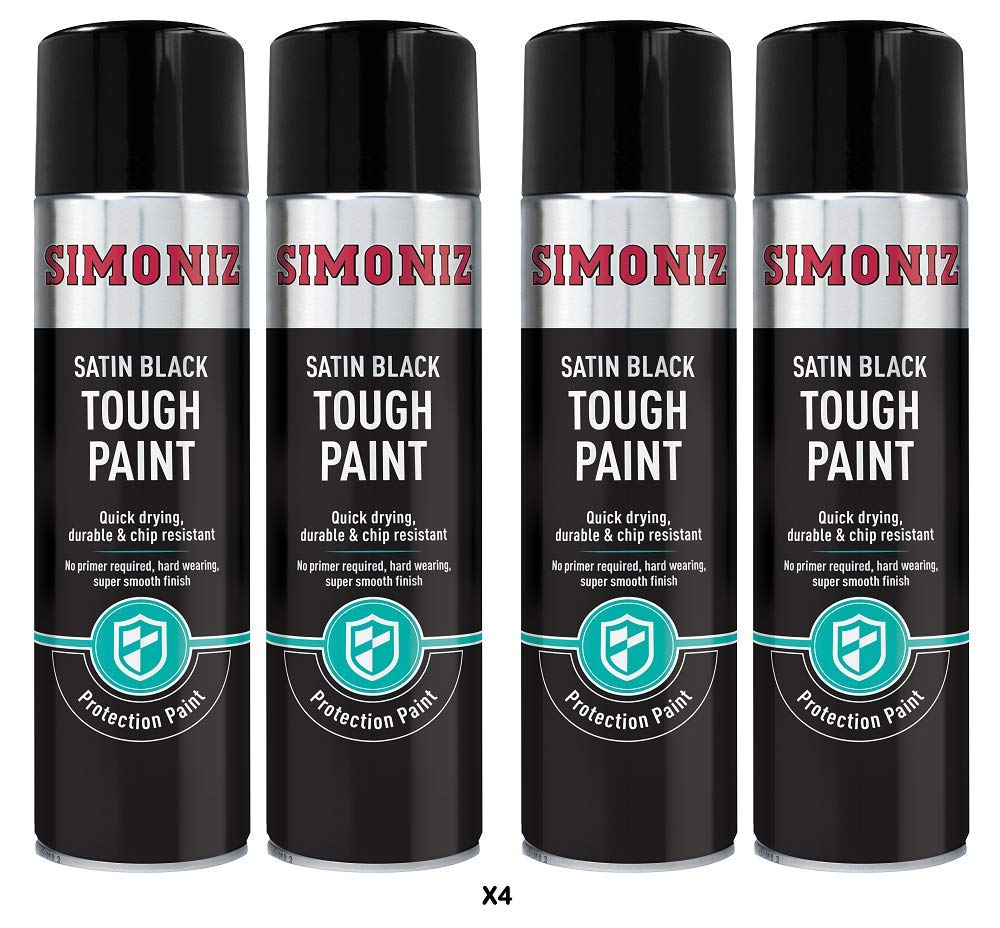 Simoniz Tough Satin Black Spray Paint - 4x 500ml