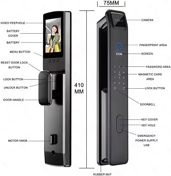 Smart Lock, 3D Face Recognition Unlock Digital Door Lock With Camera FInrprint Password Unlock Keyless Electronic Door Lock(30x240 6068 D17)