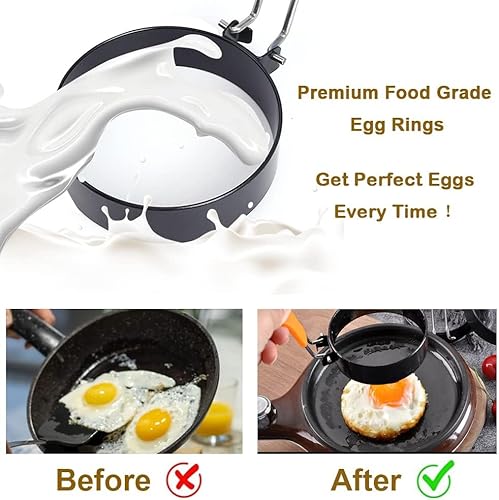 Vista 2 de 3.5 inch Egg Rings for Frying Eggs,4 Pack Non-Stick Egg Patty Maker, Pancake Mold for Indoor Camping Breakfast Sandwiches Egg Mcmuffins