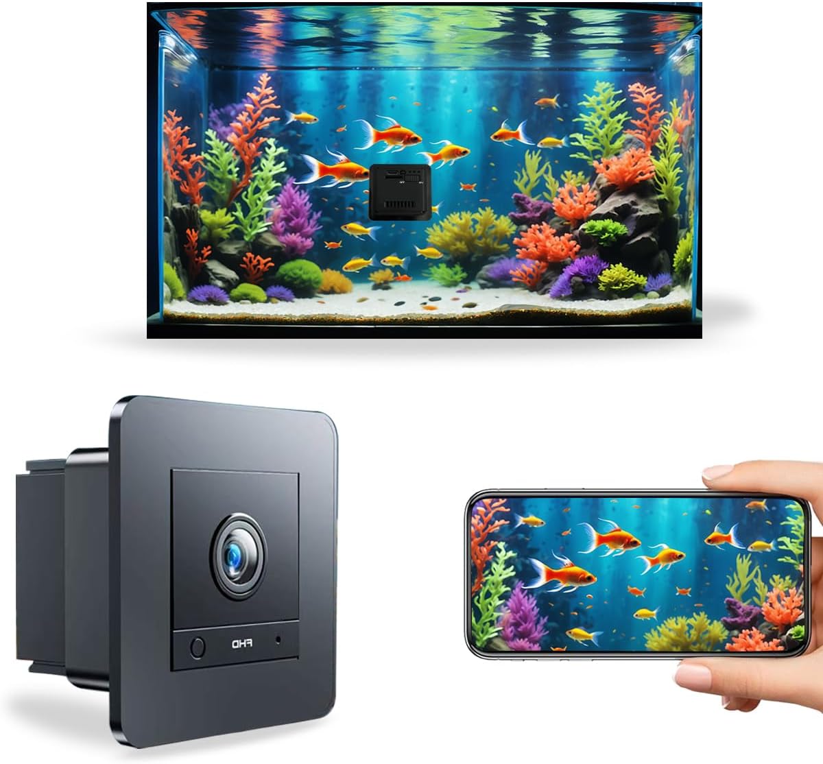 2K HD Aquarium Camera for Fish: Tank & Reptile Terrarium Camera with Battery and 32GB SD Card – Anti-Glare Glass Mount, Night Vision, Two-Way Audio, AI Motion Detection, Aquarium Accessory