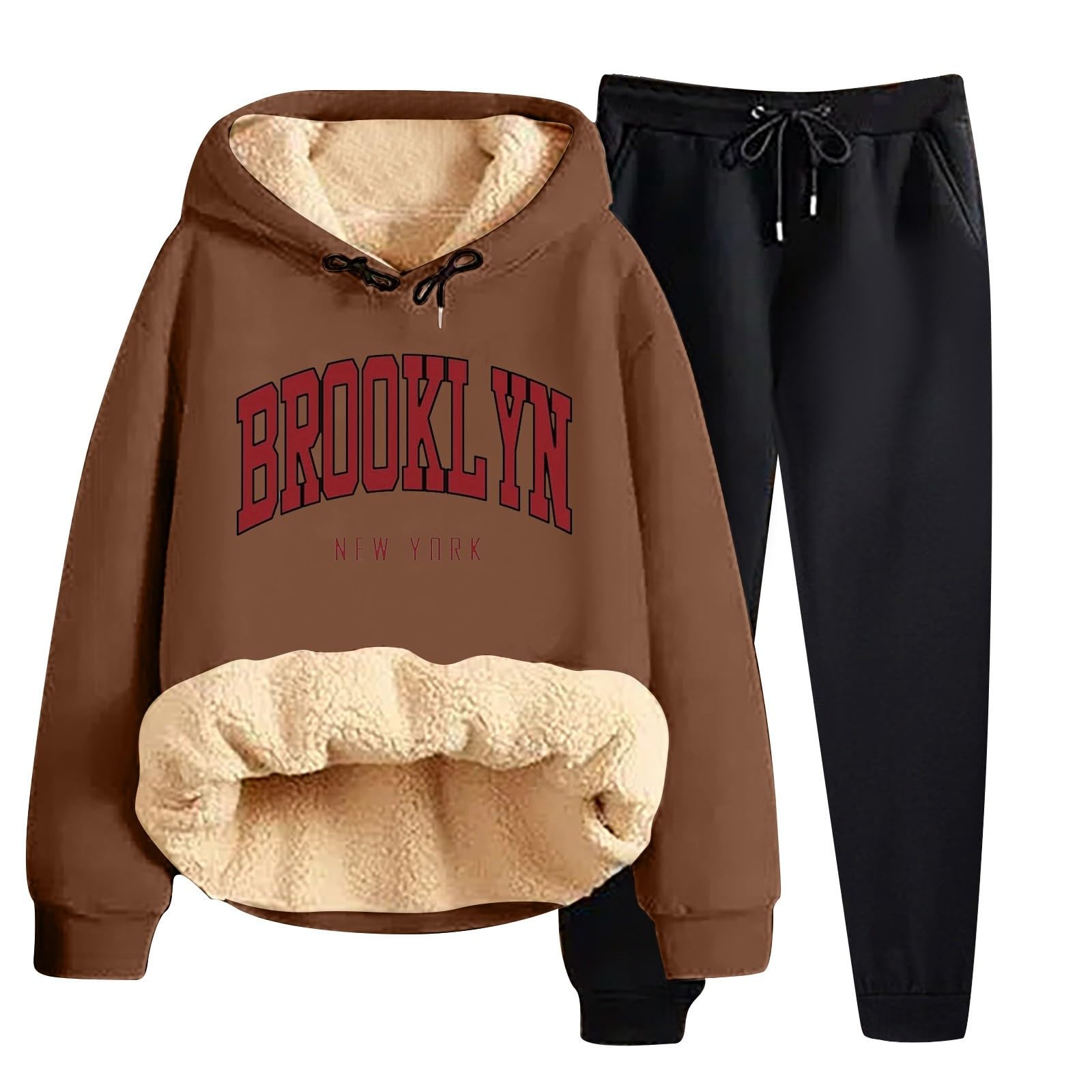 Tuta da jogging da donna, invernale, da donna, taglie grandi, casual, in due pezzi, classico, Activewear invernale, alla moda, leggera, per il tempo libero, a maniche lunghe, in pile