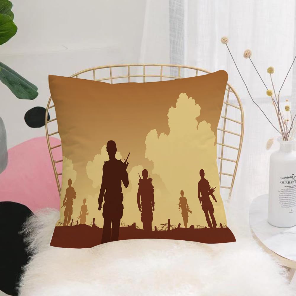 Hyosxw Silhouette Of A Group Of Patrolling Soldiers - A3 Cushion Cover,Throw Pillow Case Home Decorative For Living Room Bedroom Sofa Chair 18X18 Inch,Silhouette Of A Group Of Patrolling Soldiers, Carrying Equipment Forward, Behin,Pillowcase 45X45cm
