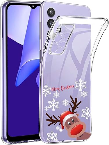 SNCLET Funda de silicona suave de Papá Noel de Navidad para Samsung Galaxy A32 4G, diseño de alce encantador, ultra delgado, transparente,