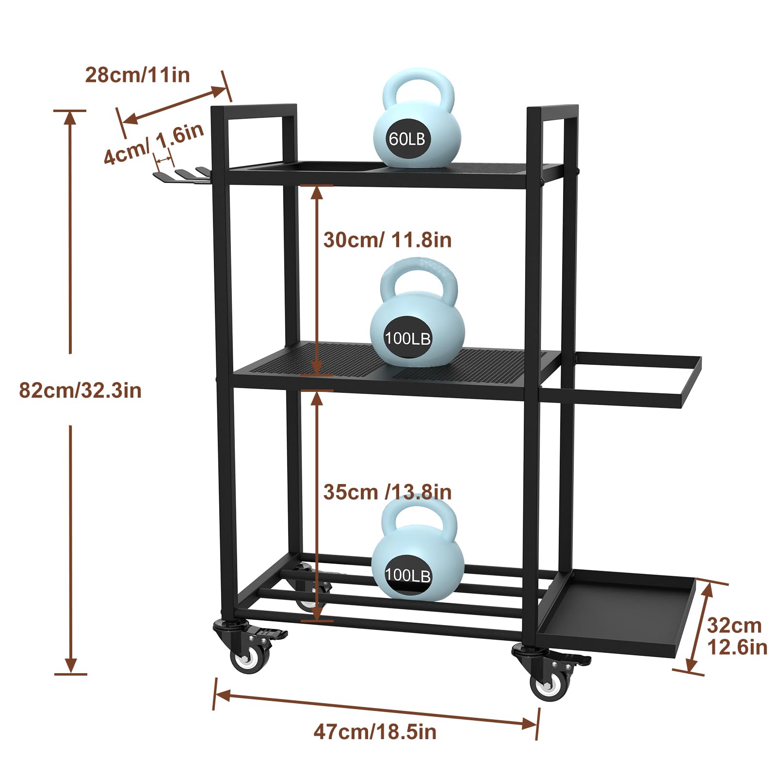 Estantería de tres niveles para pesas, estante multifuncional para mancuernas, almacenamiento para gimnasio en casa para mancuernas, kettlebells, bloque de yoga – Organizador de esteras de yoga con