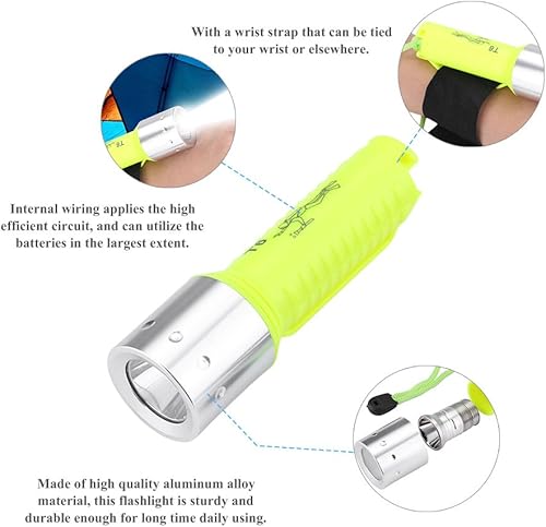 Miniatura 6 de Haofy Linterna de buceo, luz de buceo súper brillante, impermeable, linterna de buceo con correa de muñeca para deportes al aire libre bajo el agua