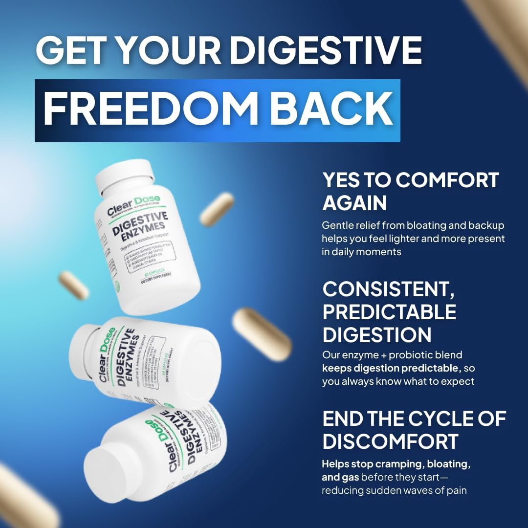 Digestive Enzymes with Probiotics – Broad Spectrum Enzyme Formula for Digestive Support, Bloating & Gas Relief, Lactase, Protease, Lipase – 60 Capsules