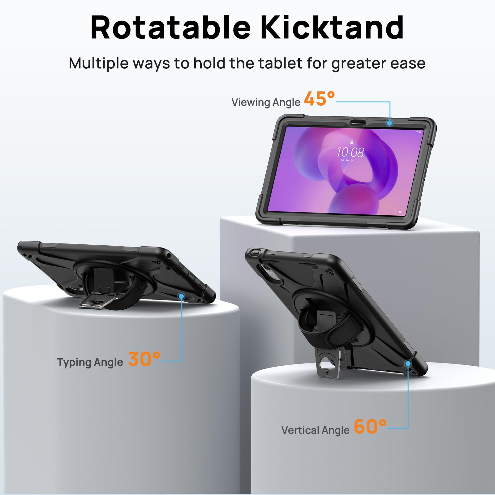 Gerutek Funda Anticaída para Lenovo Idea Tab 11 Pulgadas 2025/Tab K11 Gen 2/Tab M11/Xiaoxin Pad 11", (TB-336ZU/TB-336FU), Carcasa Rugosa con Soporte Giratorio, Correa de Mano/Hombro, Portalápiz, Negro