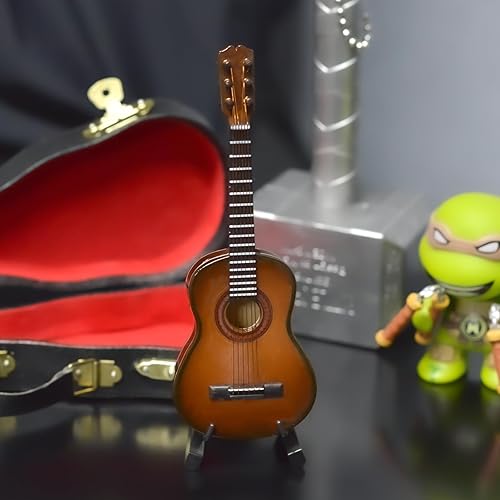Miniatura 5 de Musiin Guitarra en miniatura con soporte y estuche, mini 6 cuerdas, guitarra clásica, instrumentos musicales, modelo de casa de muñecas en