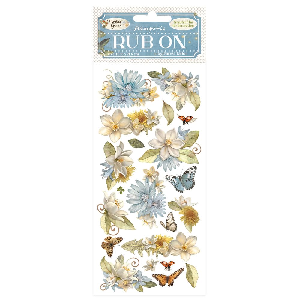 Stamperia - Rub-on for Scrapbooks, Albums, Card Making, and Bullet Journals, Easily Transfer Images onto Paper and Other Surfaces, Perfect for Crafts and Gifting (Hidden Grove, Flowers and Butterfly)