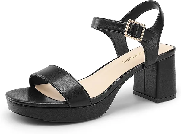 DREAM PAIRS Women's Platform Heels Block Chunky Open Toe Ankle Strap Heel Fashion Wedding Party Dress Sandals Shoes,Size 7.5,Black,DWUMHS2507