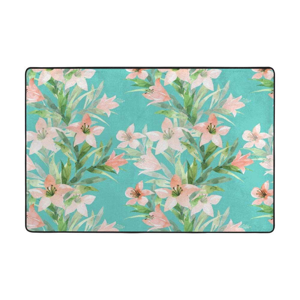 Tapis de salon velours corail turquoise grand tapis maison fleurs 72x48