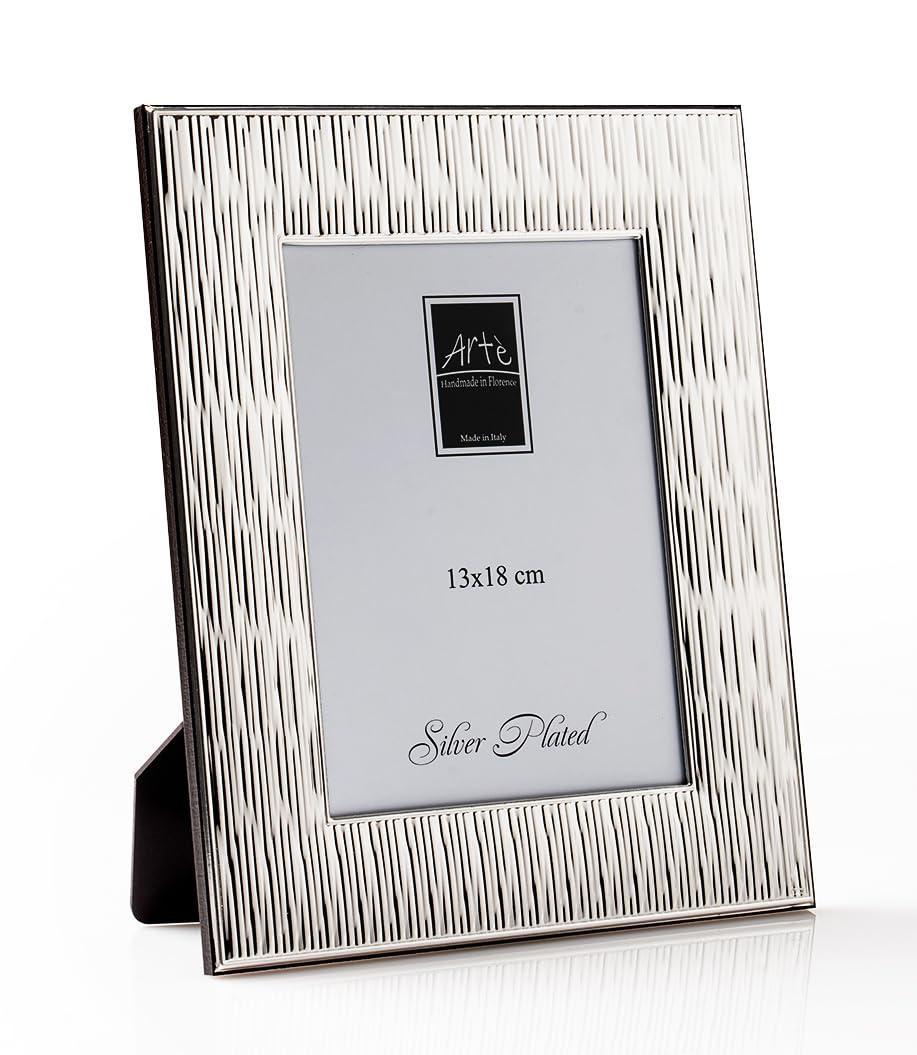 ARTÉ Marco de fotos de 13 x 18 cm, fabricado en Italia, elegante chapado en plata, chapado en plata antioxidante, precioso marco de plata con parte trasera de madera caoba E103/13 x 18