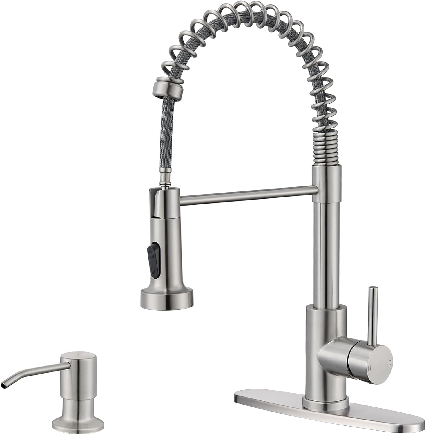 Faucets for Kitchen Sink with Sprayer, Brushed Nickel High Arc Single Handle Spring Stainless Steel Kitchen Sink Faucet with Soap Dispenser, Utility Ideal for RV Laundry Commercial & Camper