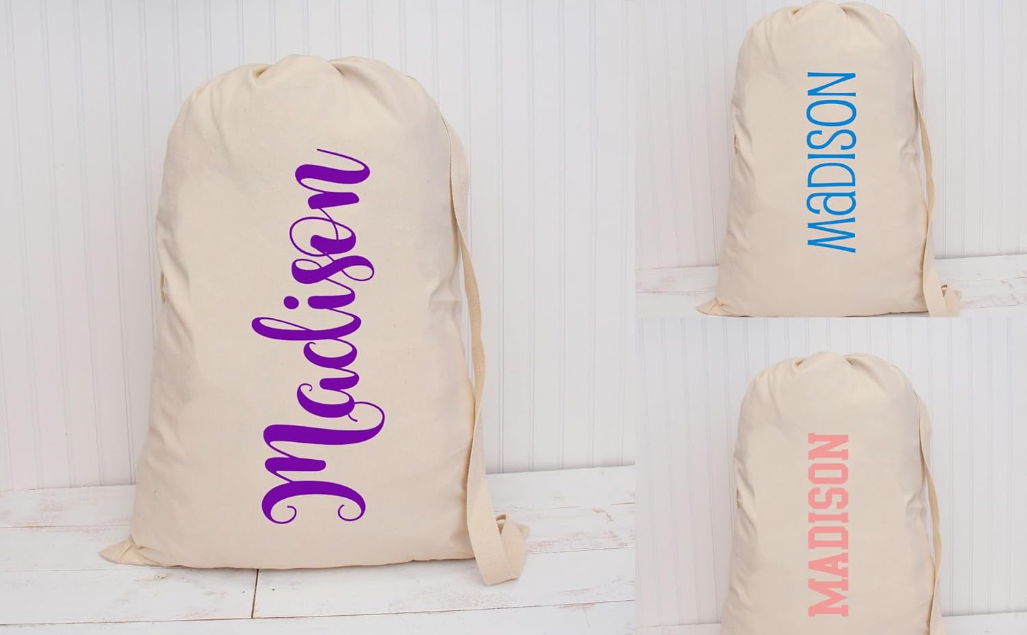 Personalized Laundry Bag Duffle Bag Large 22”X28” Drawstring 100% Cotton Canvas with Strap for College Students Dorm Room Clothes Hamper Storage Washer