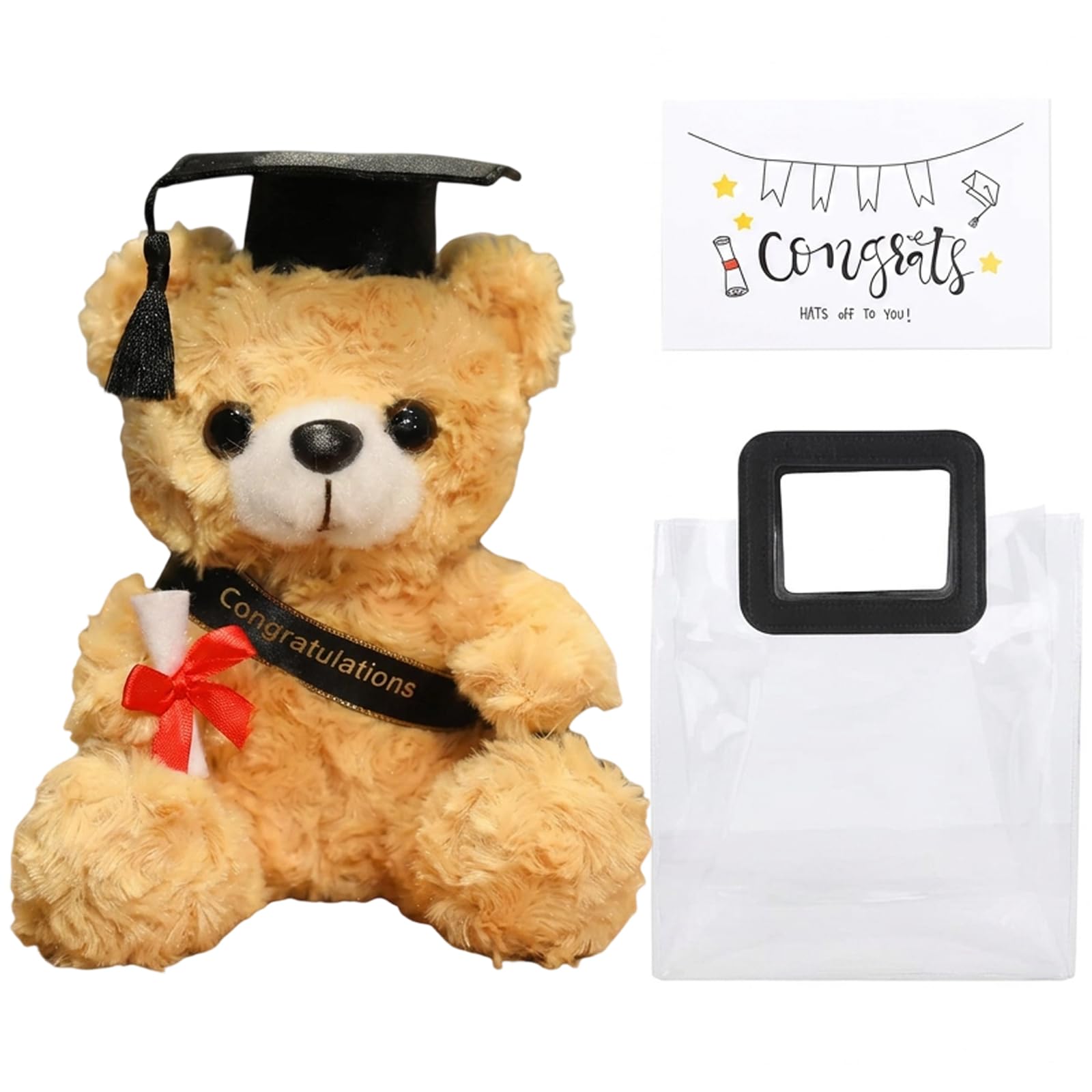 3-Piece Graduation Bear Set, Graduation Teddy Bear with Gift Bag and Card, Academic Milestone Gifts for Graduates, Commemorative Plush Toy for Ceremonies and Displays