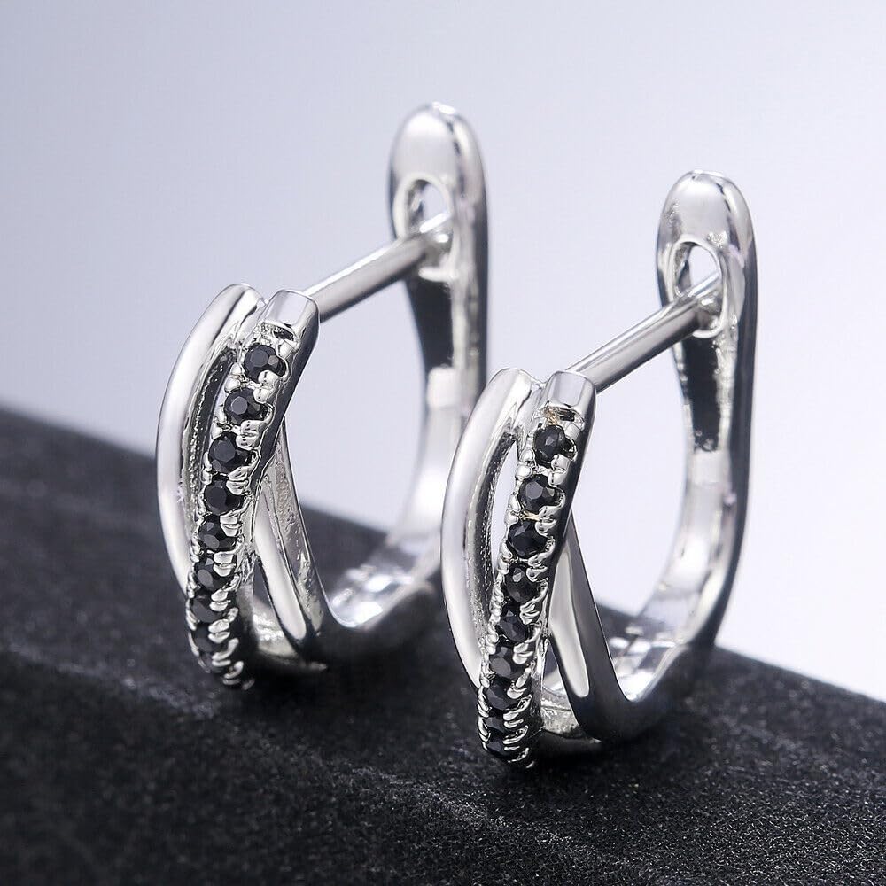 ANGEL SALES 1.35Ct Round Brilliant Cut Black Diamond Clip On Hoop Earrings 14k White Gold Finish 925 Sterling Silver For Women's