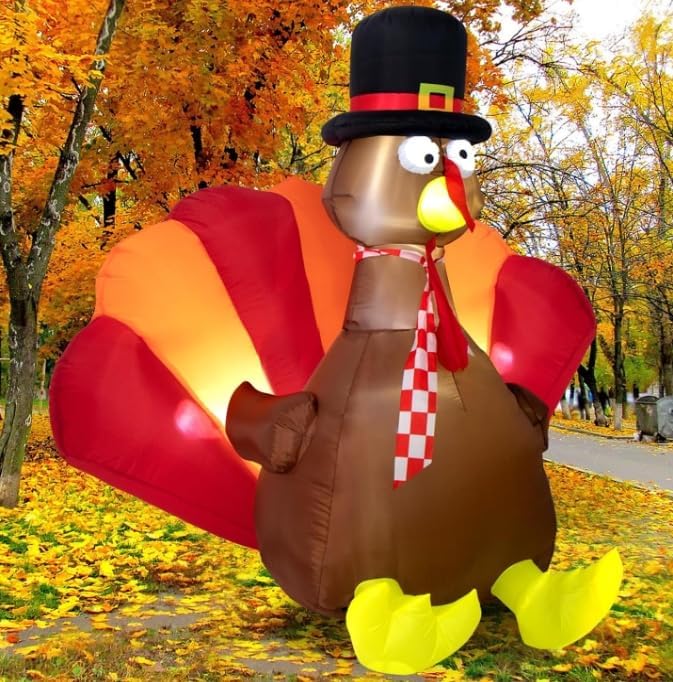 Sizonjoy Inflatable Turkey Decorations,6 Ft Thanksgiving Inflatables Outdoor Decorations with Built-in LED Lights & Fan Outdoor Thanksgiving Decor 6 Ft Turkey
