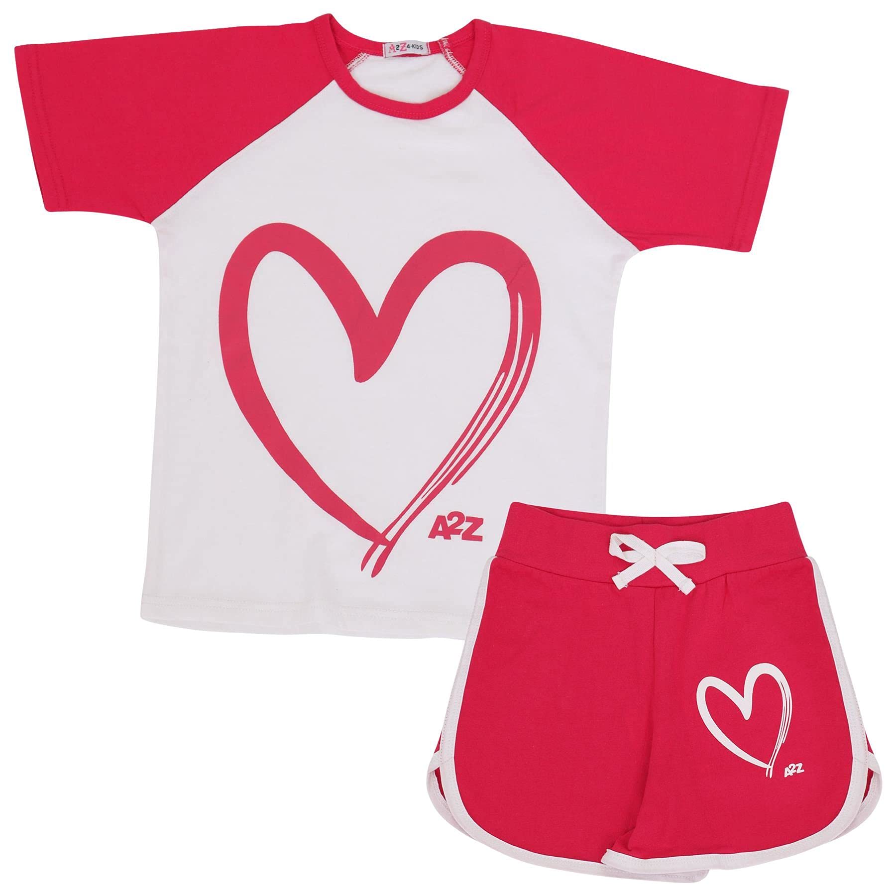 A2Z 4 Kids Ragazze Maglietta Top Pantaloncini Set Corto Manica Raglan Stile Sport Estate Abiti Abbigliamento Set Leggero Comodo Casual Abbigliamento 2 Pezzo Sets Età 5-13 Anni