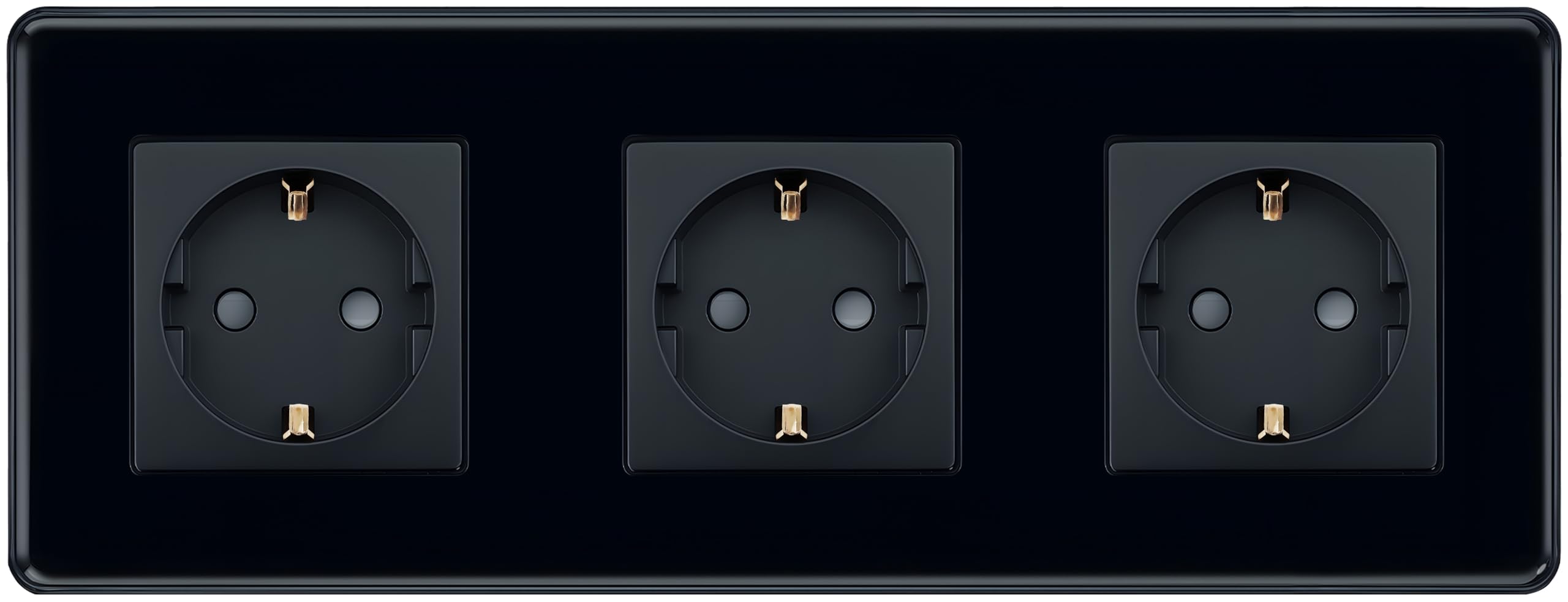 TAWOIA Schuko Steckdose, EU-Standard 3 Fach Unterputz Mit 2,5D Gebogenes Glas Platte, Wandsteckdosen Schwarz 86 * 228mm