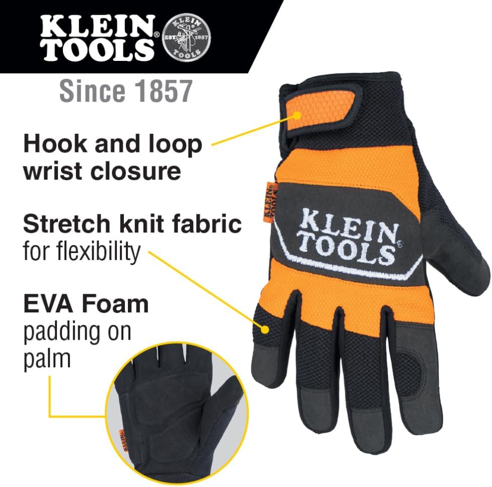 Klein Tools 60619 Work Gloves, Thinsulate Lined Thermal Winter Work Gloves, Water Resistant, Padded Palms, Medium