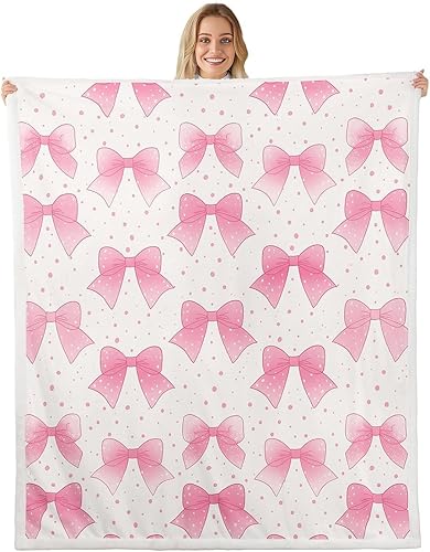 Vista 23 de Manta moderna de franela de vellón con lazo de 40 x 50 pulgadas, estilo princesa, manta mullida para sofá y sofá, con lazos azules y blancos