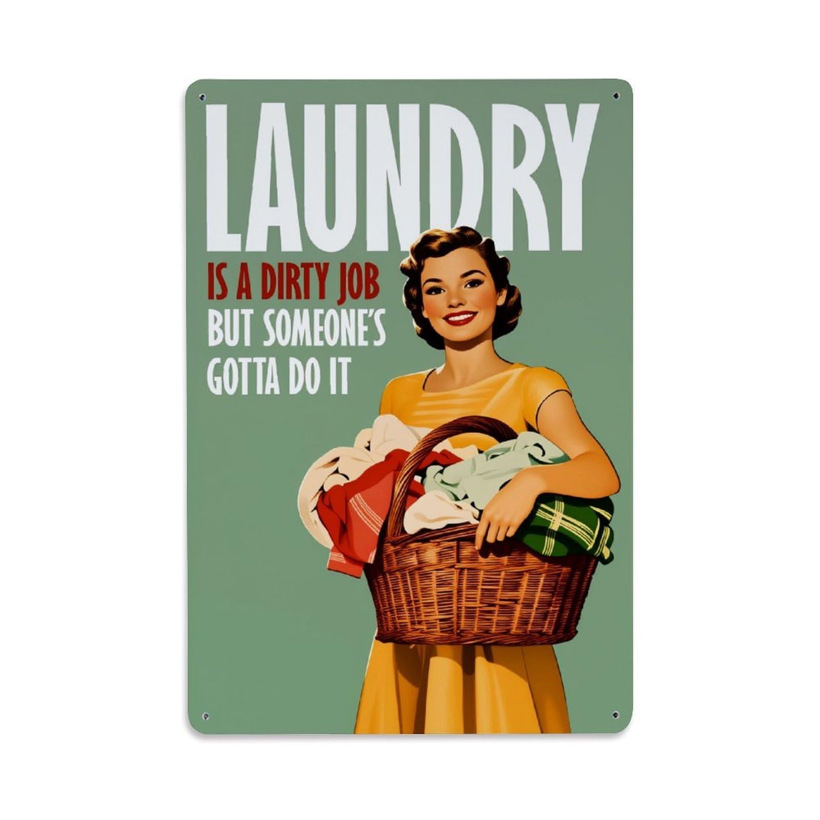 Enderetf Vintage Laundry Basket Woman Clothes Tin Sign Metal Poster, Home Bar Garage Man Cave Cafe Indoor & Outdoor Wall Decoration 8X12inches