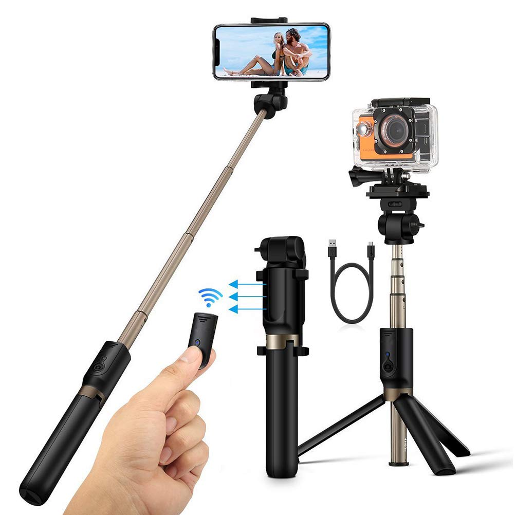Bastone Selfie Treppiede Estensibile in Plastico per Phone | Design Pieghevole a Sezioni, Supporto con Morsetto Regolabile, Telecomando Rimovibile