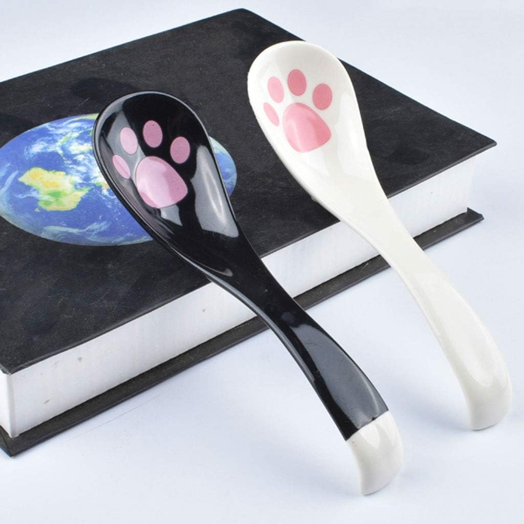 Spoons Japanese Style Cute Ceramic Soup Spoon Set 10 Creative Ceramic Cat's Claw Soup Spoons Soup Spoons (Color : B) (A)