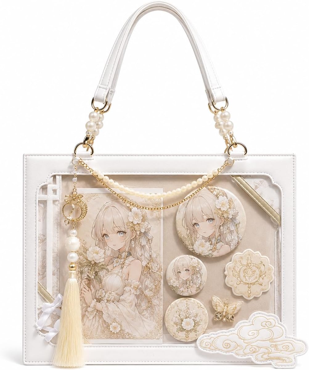 Vintage Oriental Ita Bag Tote for Women, Multiway Shoulder Crossbody Pin Display Handbag with Tassel Charm