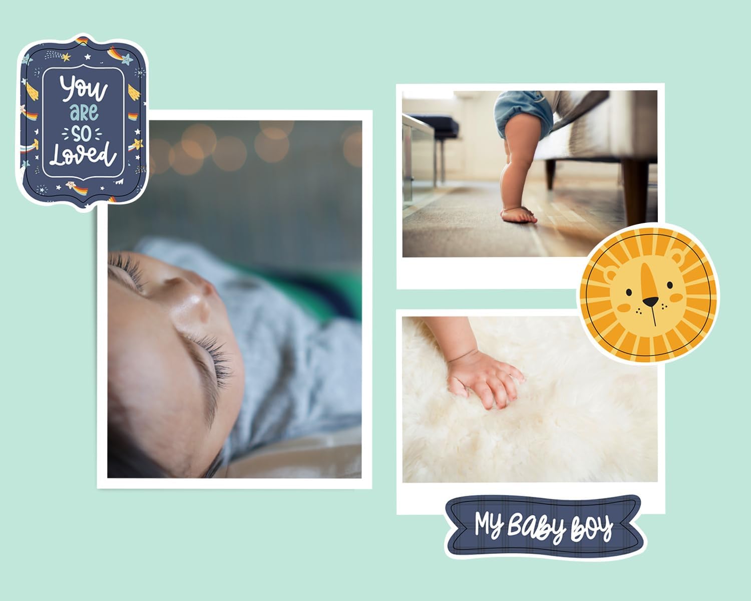 Baby Boy Scrapbook Stickers - Cute Baby Words Chipboard Cutouts, Newborn Boy Scrapbooking Sticker - Colorful Photo Album & DIY Craft Embellishments - Total 2 Items