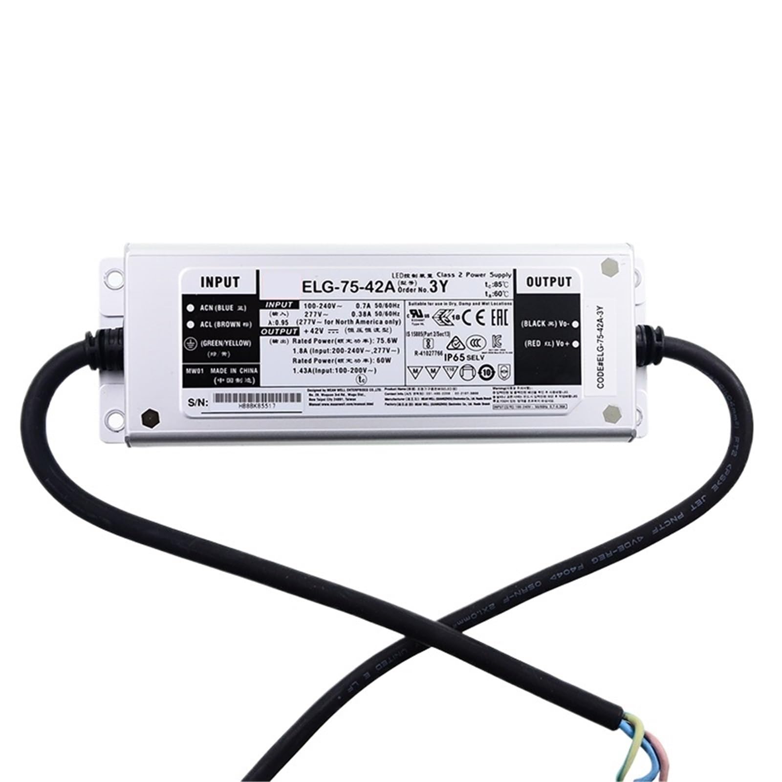 FCARUMIQP ELG-75-42A-3Y 75W 1.8A 42V LED Switch Power Supply 110V/220V AC to DC Waterproof IP65 Adjustable Led Driver