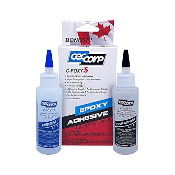 Two Part 5 Minute Epoxy Adhesive C-POXY 5 is a general purpose structural-unfilled-fast setting epoxy adhesive. Recommended for bonding metals,ceramics,stone,glass,concrete,wood,fiberglass,plastics