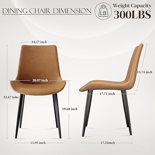 Miniatura 3 de Juego de 4 sillas de comedor, modernas sillas de comedor tapizadas de piel sintética con patas de metal resistentes y respaldo cómodo, sillas