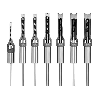 Woodworking Square Hole Drill Bits, Wood Mortising Chisel Set Wood Square Hole Mortising Chisel Drill Bit for Mortising Machines 1/4, 5/16, 3/8, 1/2, 9/16, 5/8, 3/4