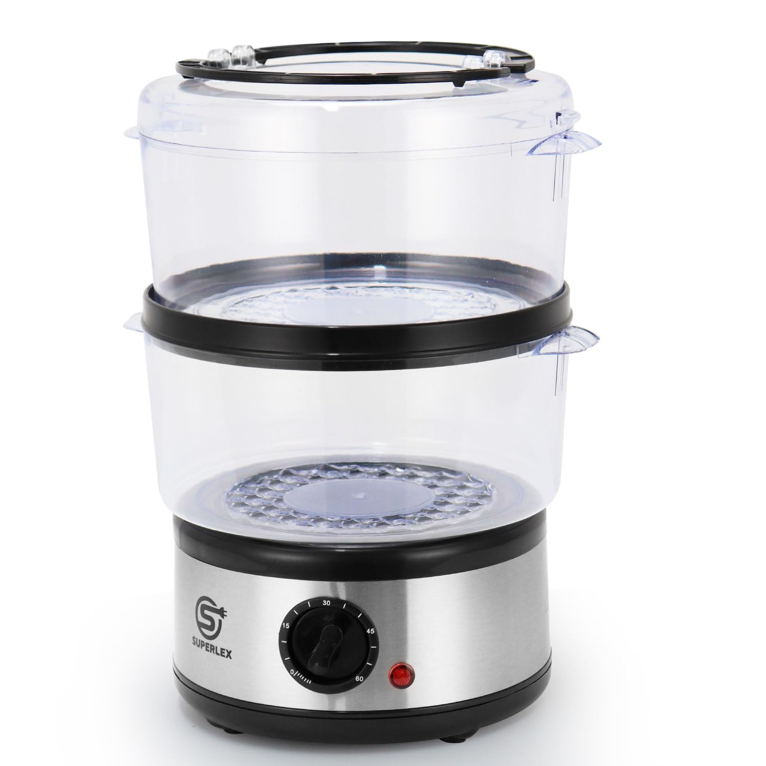Elektrische Dampfgarer 8L mit 3 spülmaschinengeeignete Dampfgarbehälter und Deckel, 60 Minuten Timer, Abschaltautomatik, BPA-frei