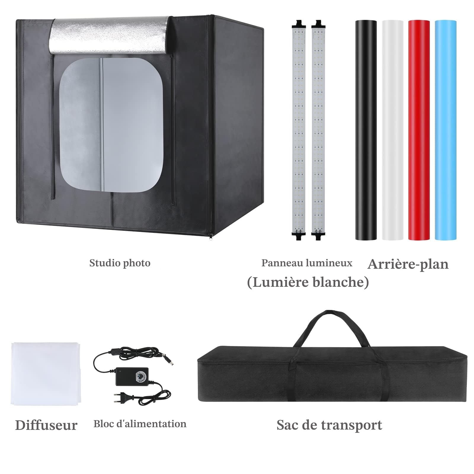 Boîte à lumière pliable portable pour studio photo, 81,3 x 81,3 x 81,3 cm, tente de prise de vue avec lumières LED CRI95+ à intensité variable et 4 toiles de fond pour photographie de produit