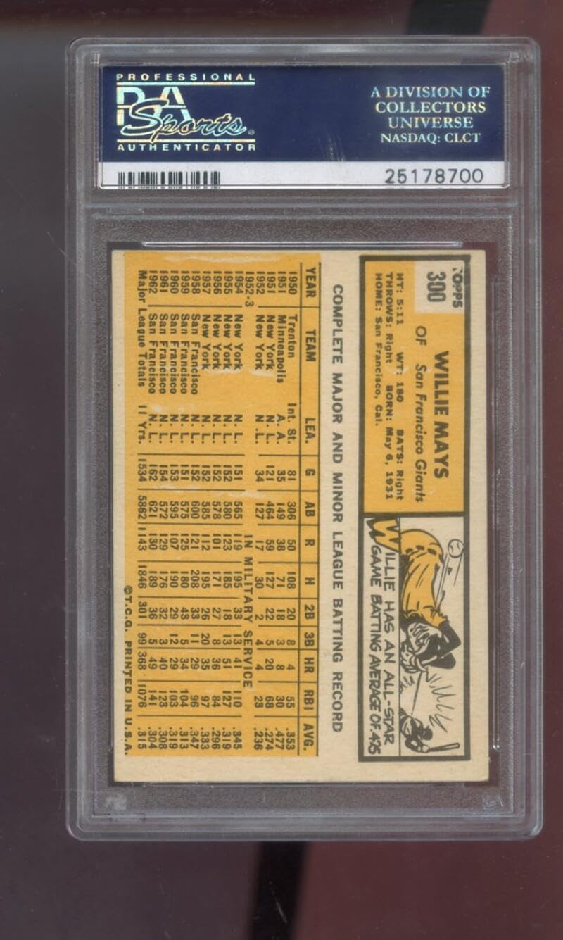 1963 Topps #300 Willie Mays San Francisco Giant PSA 6 Graded MLB Baseball Card