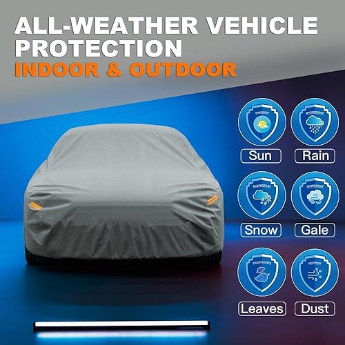 Miniatura 5 de Kayme Cubierta de coche resistente al agua para todo tipo de clima, cubierta exterior completa protección contra rayos UV, ajuste universal Audi A3,
